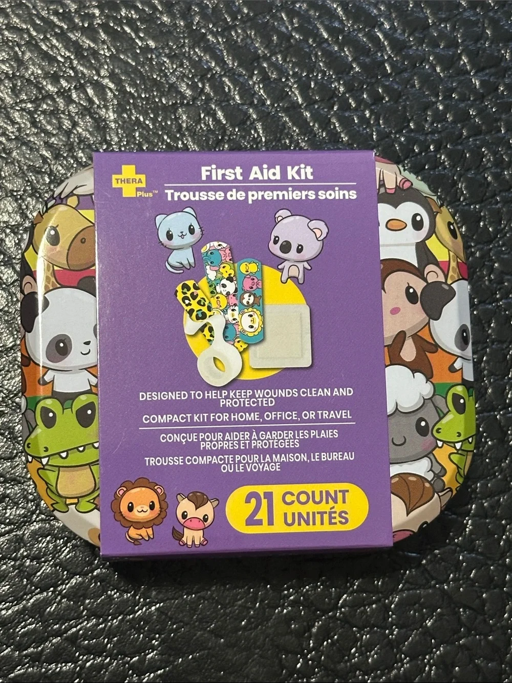 First Aid Kit - Purple Cute Animals Design, 21 Count